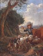 unknow artist A Young herder with cattle and goats in a landscape oil on canvas